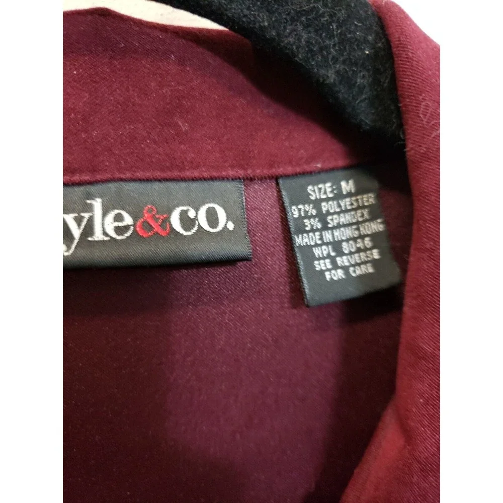 VINTAGE STYLE & Co Women's Button up Shirt size M  burgandy polyester spandex